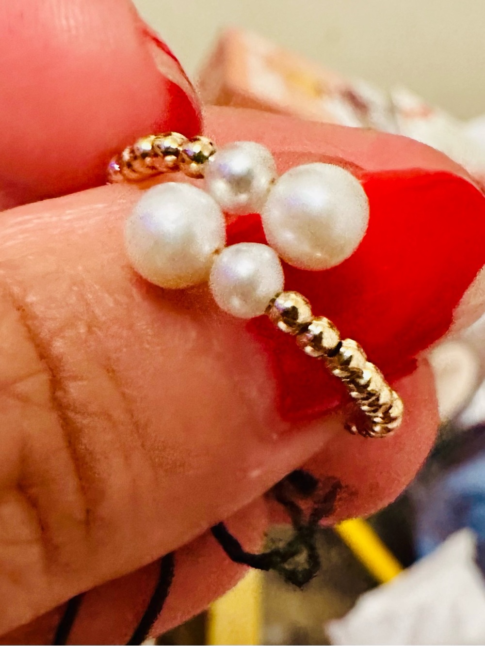 New 14K solid gold ring natural pearl solid 10k gold beaded ring band sz 5 6 7 8